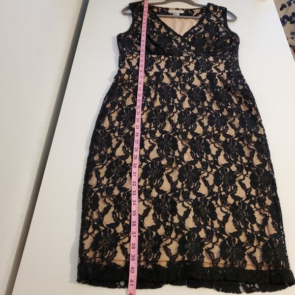 Newport News Dress Floral Lace Mesh Midi Cocktail Formal Romantic Black Cream - Picture 13 of 13